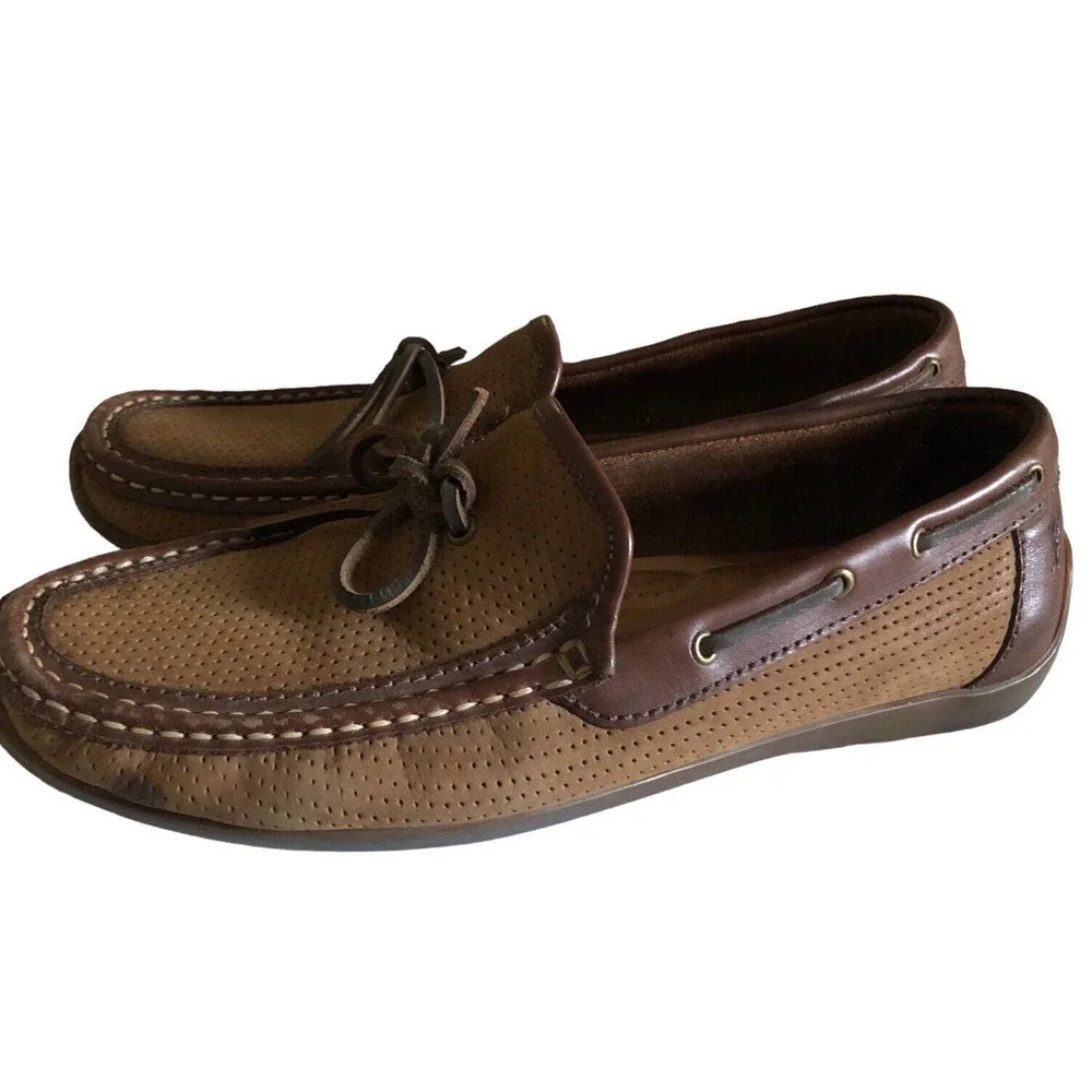 NEW TOMMY BAHAMA Brown Camp Moc Leather Loafer Shoes Men’s 9.5 M